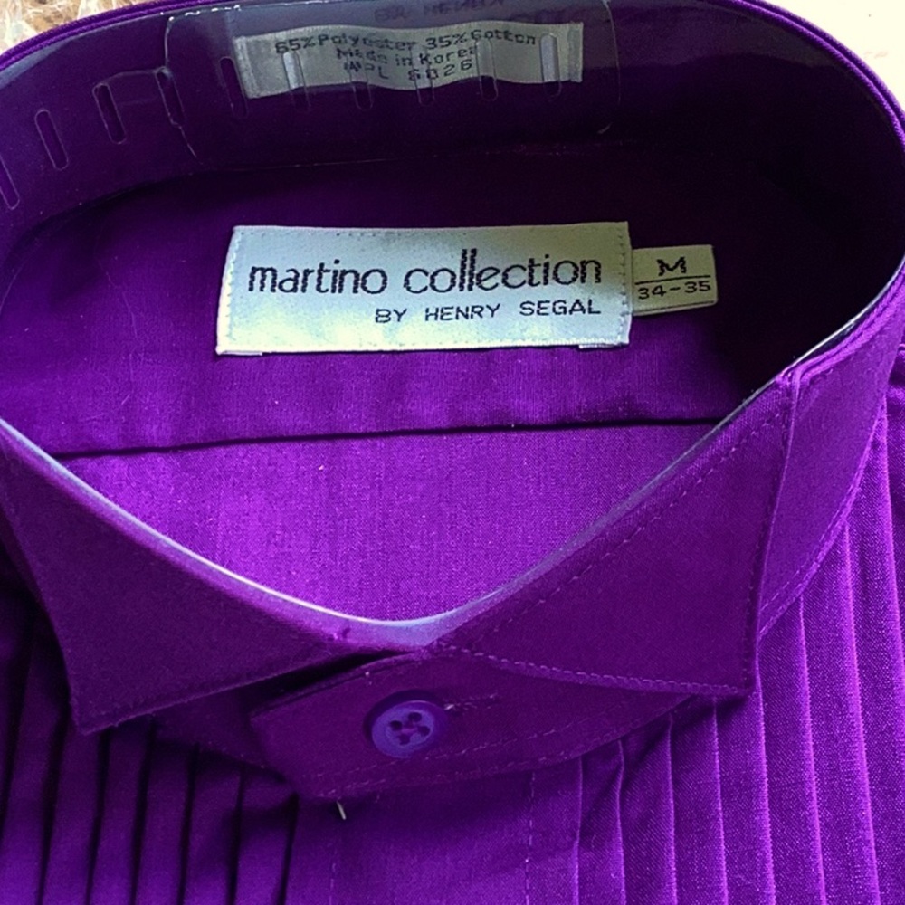 🔮 PURPLE WING COLLAR TUXEDO SHIRT BY HENRY SEGAL  Sz UniSex Medium NWOT